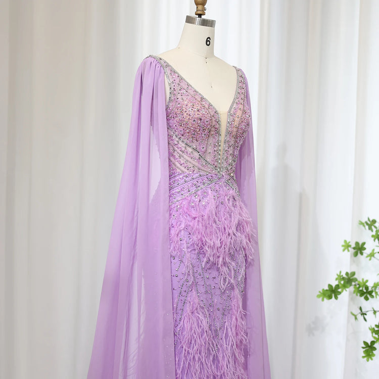 Vestido de Festa Sereia com Manga Capa Longo Exuberante - Modelo Especial