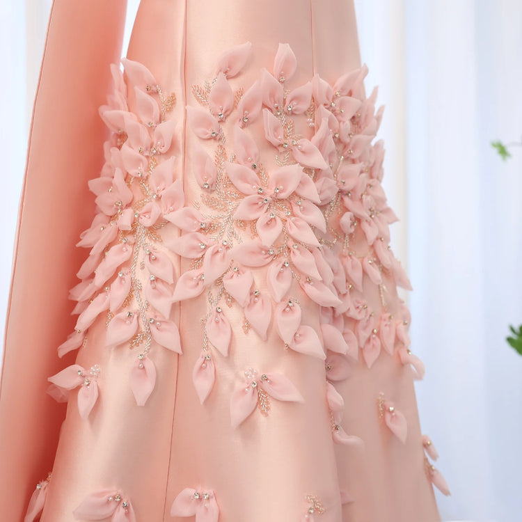 Vestido de Festa 3D Rosé Longo
