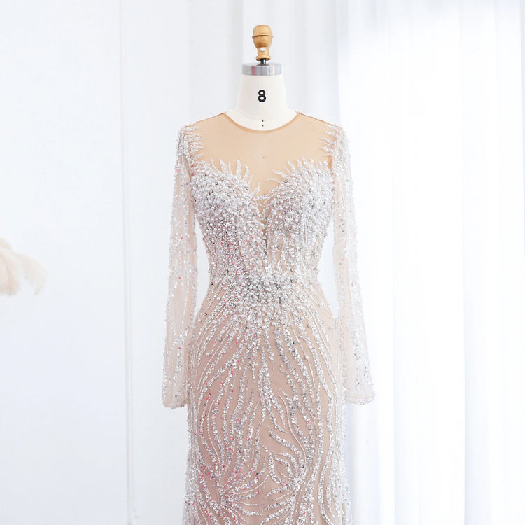 Vestido de Festa Longo Deslumbrante Decorado com Pérolas