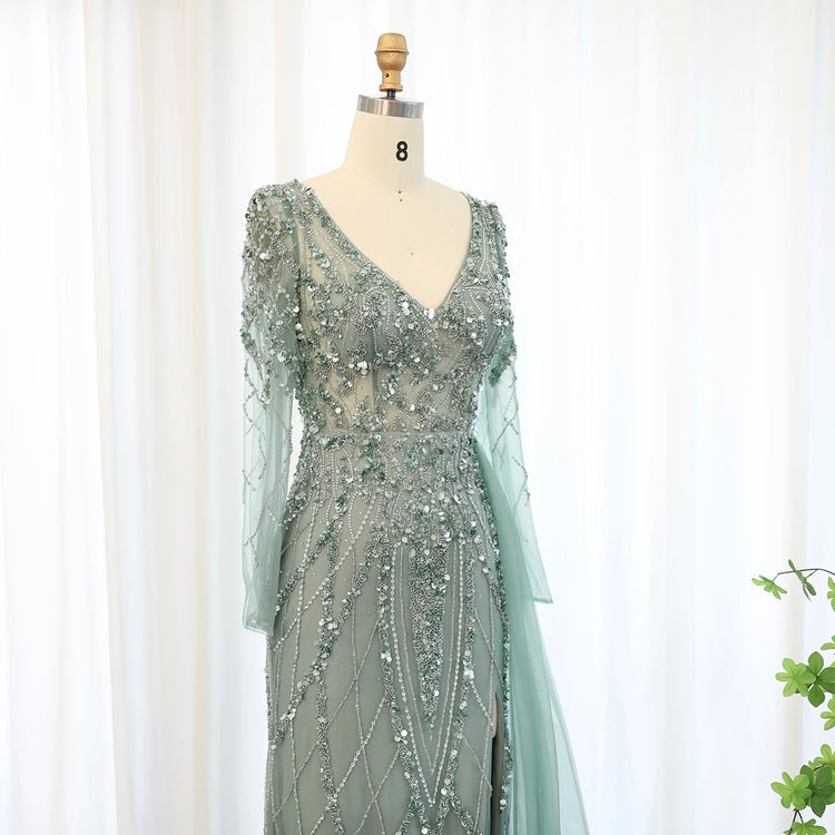 Vestido de Festa Jasmine Longo com Manga em Renda