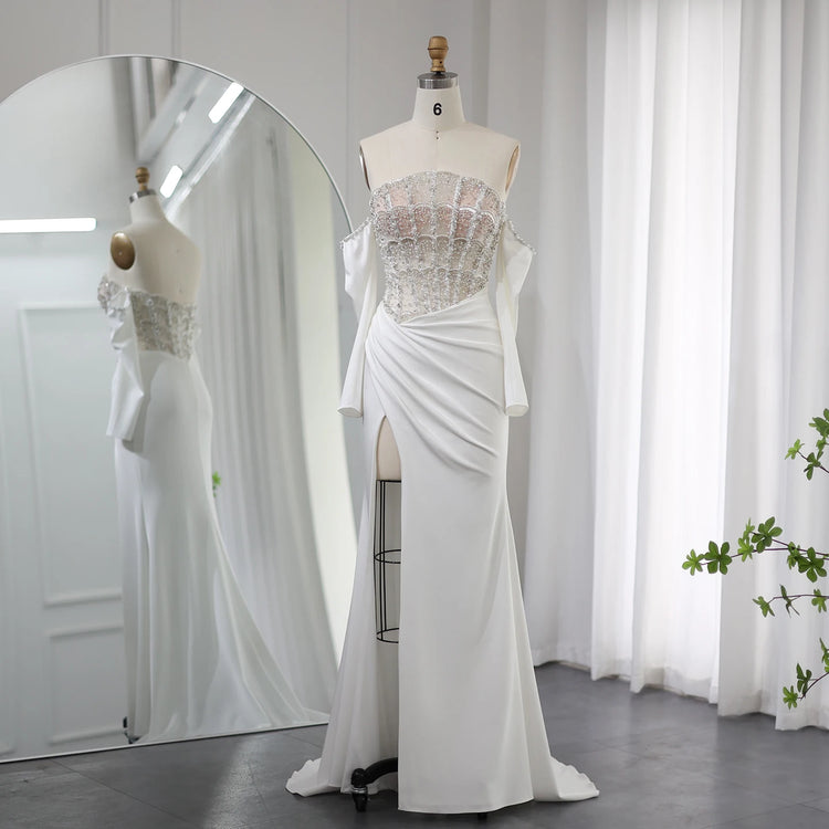 Vestido de Festa Sereia com Fenda Alta e Detalhes Escalopados