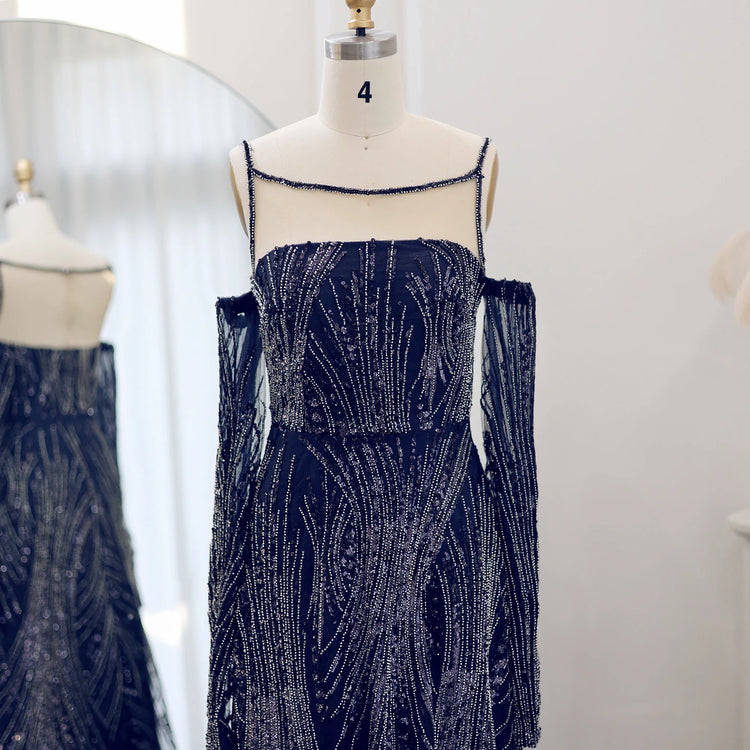 Vestido de Festa com Mangas Longas e Pedrarias