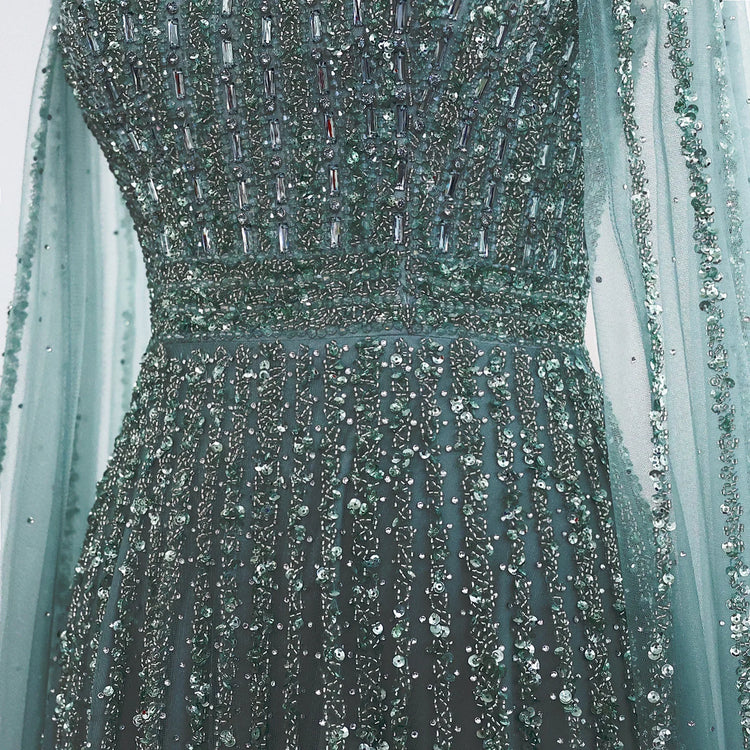 Vestido de Festa Luxo Longo com Manga Capa Beauty