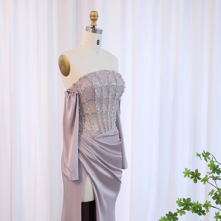 Vestido de Festa Sereia com Fenda Alta e Detalhes Escalopados