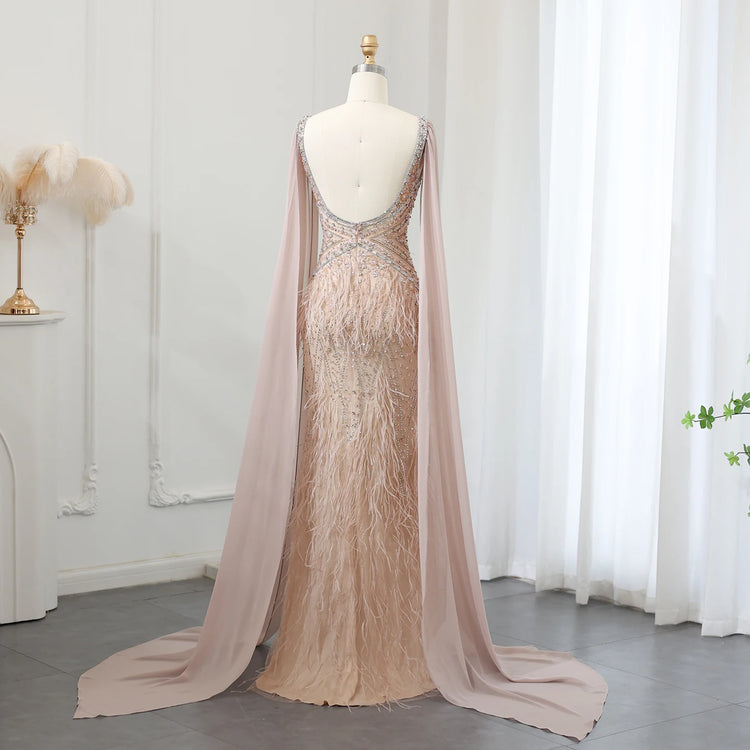 Vestido de Festa Sereia com Manga Capa Longo Exuberante - Modelo Especial