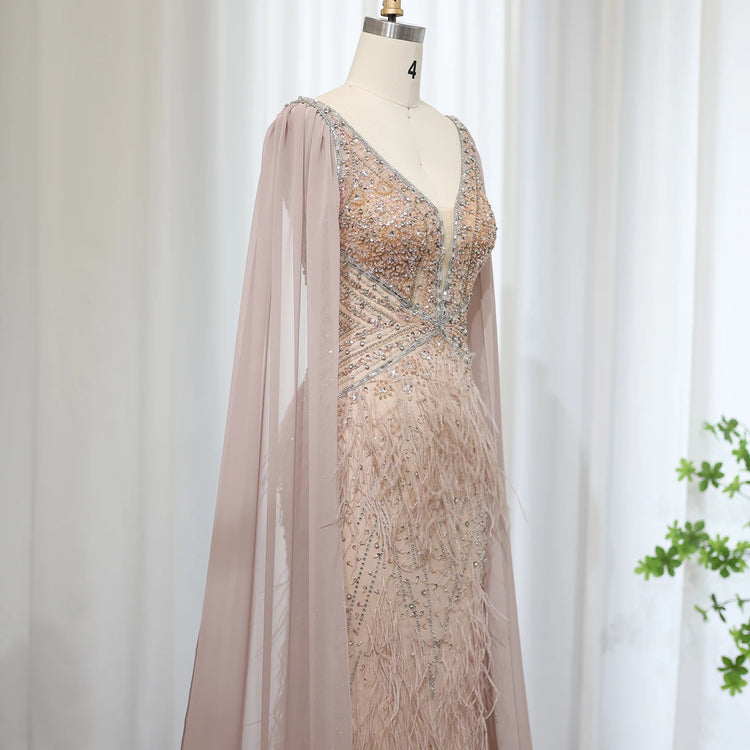 Vestido de Festa Sereia com Manga Capa Longo Exuberante - Modelo Especial