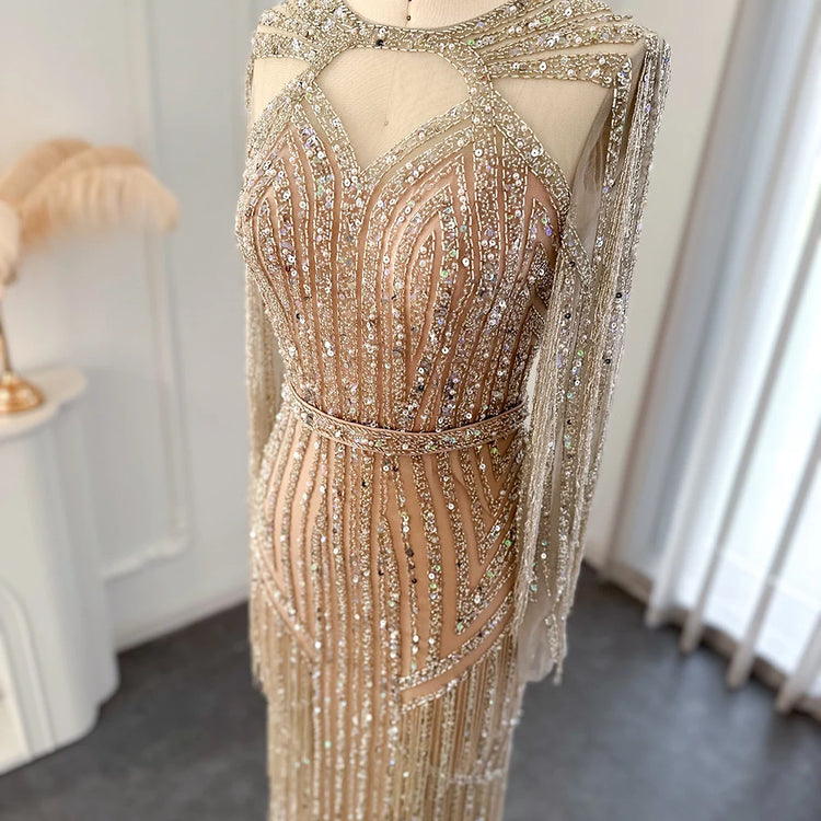Vestido de Festa Luxuoso Sereia com Pedrarias e Tassel