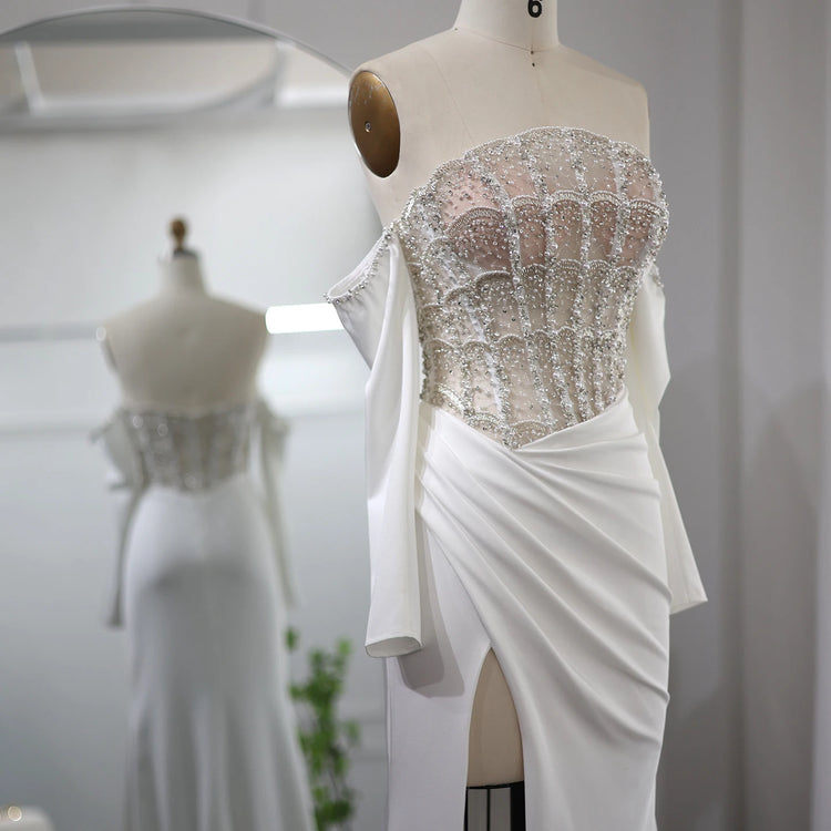 Vestido de Festa Sereia com Fenda Alta e Detalhes Escalopados