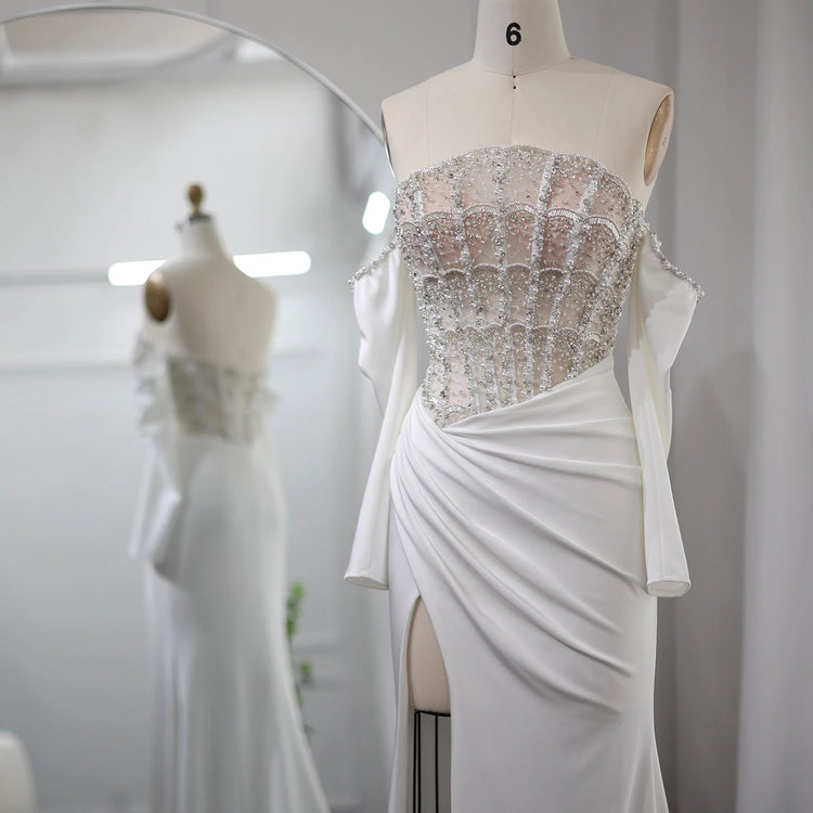 Vestido de Festa Sereia com Fenda Alta e Detalhes Escalopados