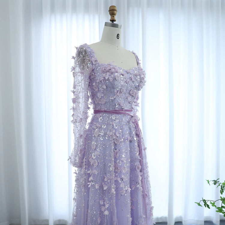 Vestido de Festa Longo Romântico Todo Decorado em Flores e Pedraria