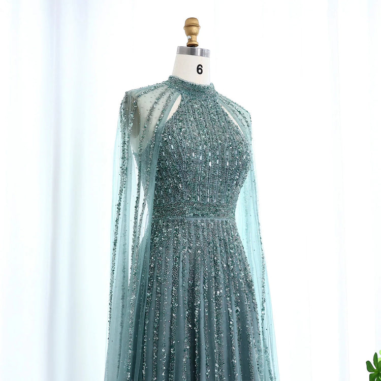 Vestido de Festa Luxo Longo com Manga Capa Beauty