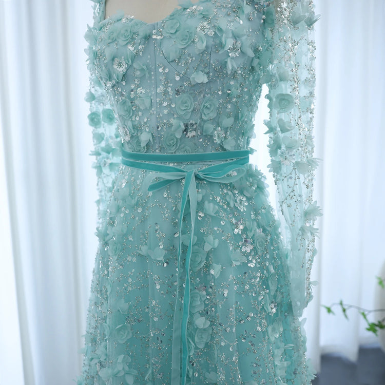 Vestido de Festa Longo Romântico Todo Decorado em Flores e Pedraria