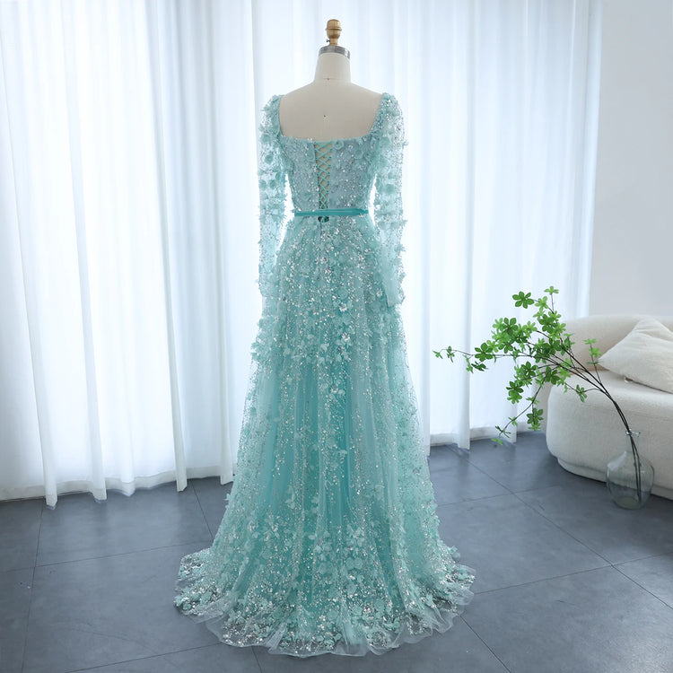 Vestido de Festa Longo Romântico Todo Decorado em Flores e Pedraria