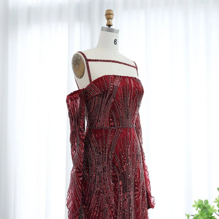 Vestido de Festa com Mangas Longas e Pedrarias
