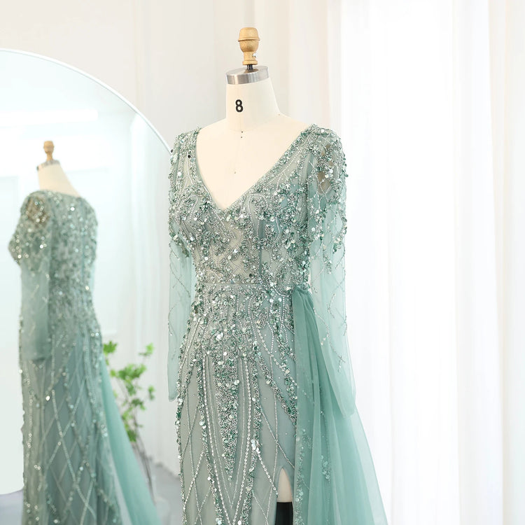 Vestido de Festa Jasmine Longo com Manga em Renda