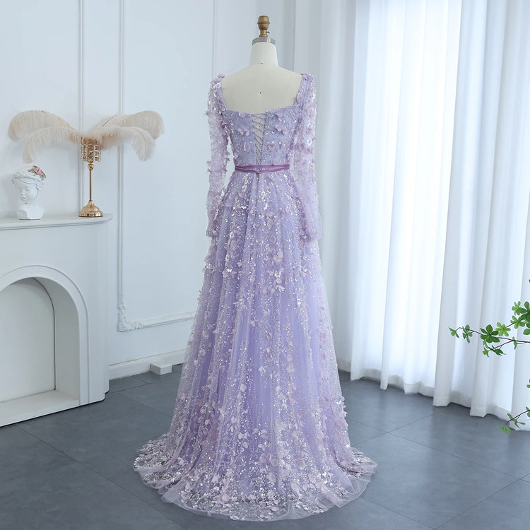 Vestido de Festa Longo Romântico Todo Decorado em Flores e Pedraria