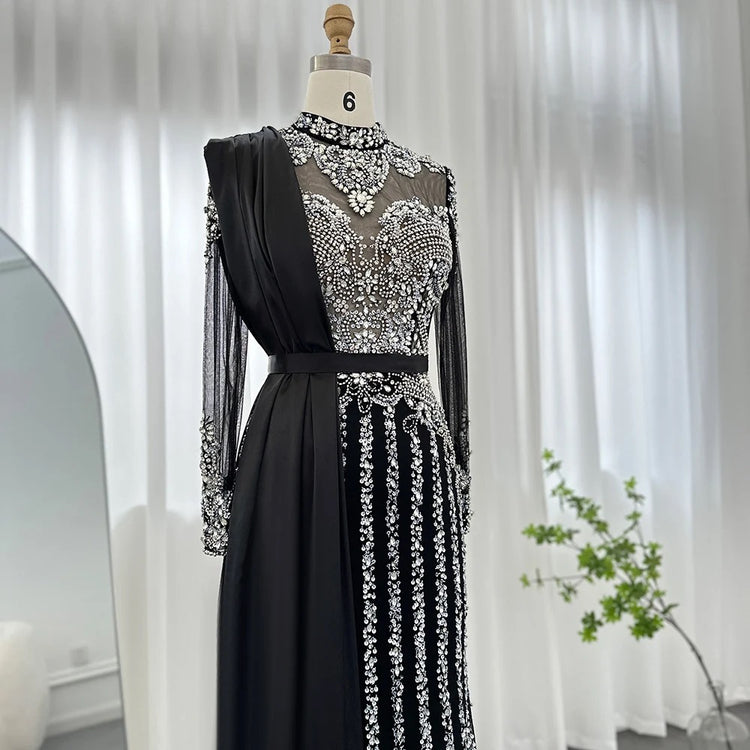 Vestido de Festa Luxo Absoluto com Decoração em Cristais com Efeito de Jóias - Modelo Especial