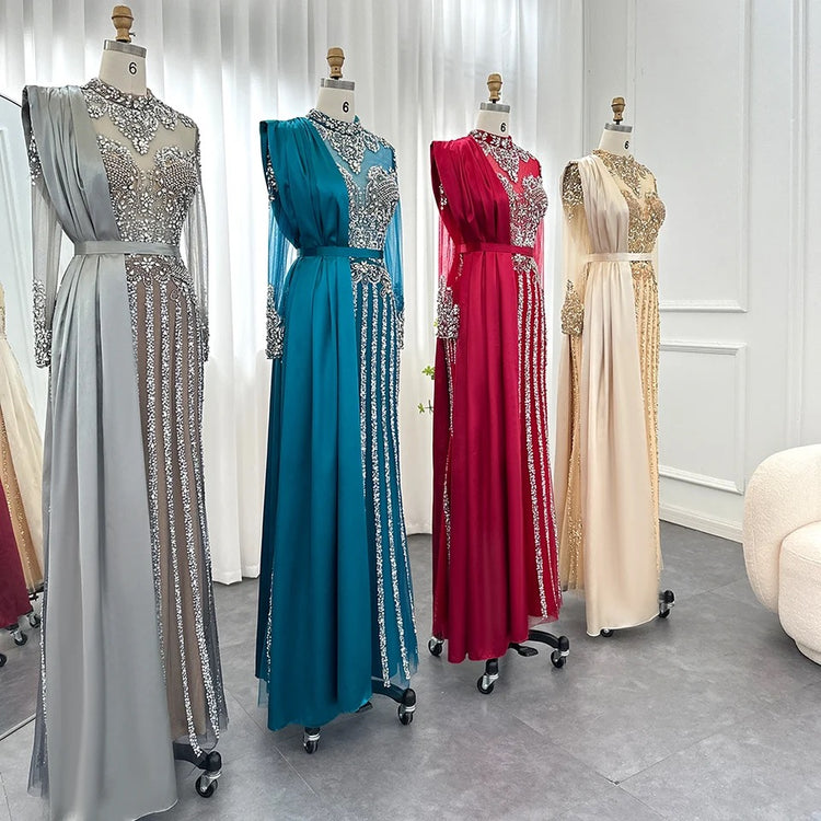 Vestido de Festa Luxo Absoluto com Decoração em Cristais com Efeito de Jóias - Modelo Especial