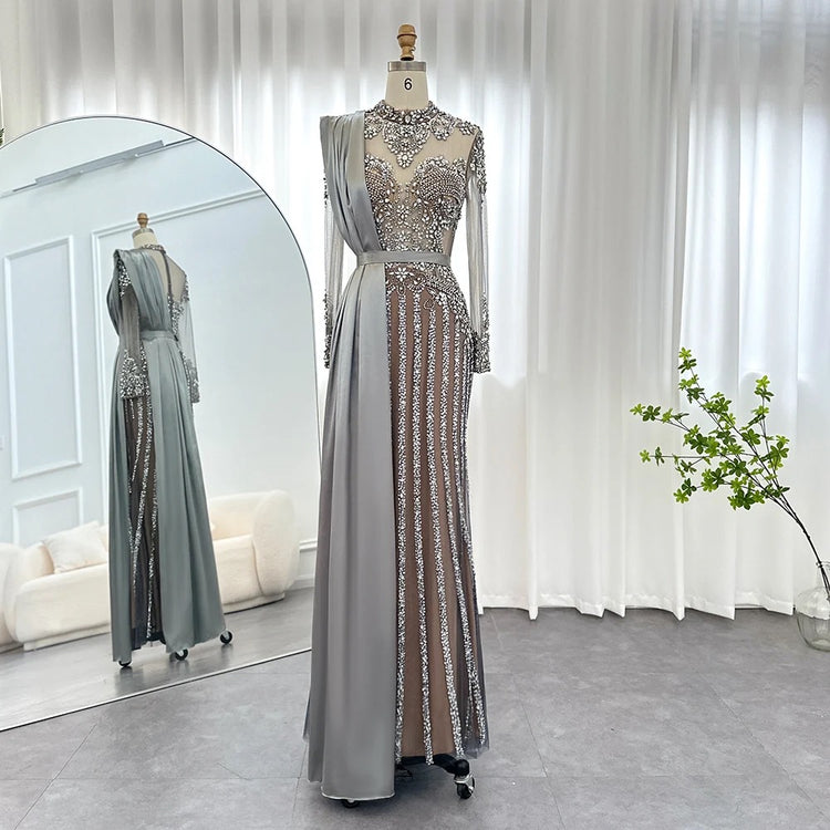 Vestido de Festa Luxo Absoluto com Decoração em Cristais com Efeito de Jóias - Modelo Especial
