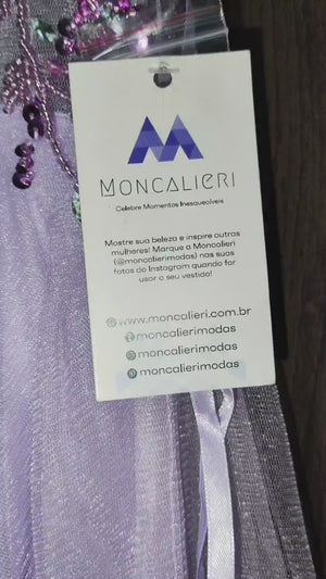 Vestido de Festa Brilho Longo com Alça Lavanda (Pronta Entrega)