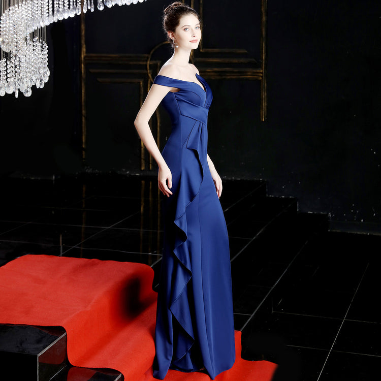 Vestido de Festa Luxo com Detalhe em Laço Azul Royal