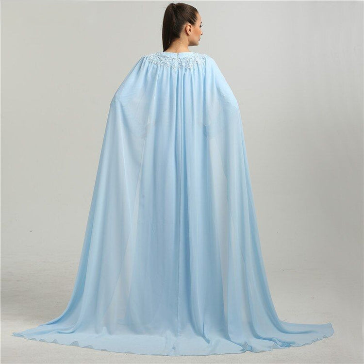 Vestido de Festa Longo Bordado com Capa Azul Elegante - Modelo Especial