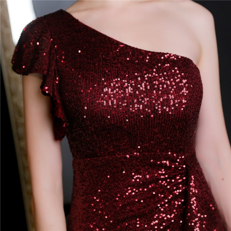 Vestido de Festa Longo com Abertura Bordada Brilho Marsala