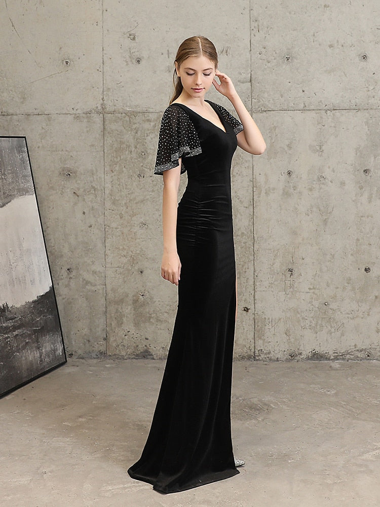 Vestido de Festa Longo com Abertura Lateral Preto
