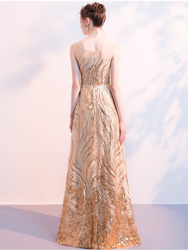 Vestido de Festa Longo Vintage Elegante Dourado