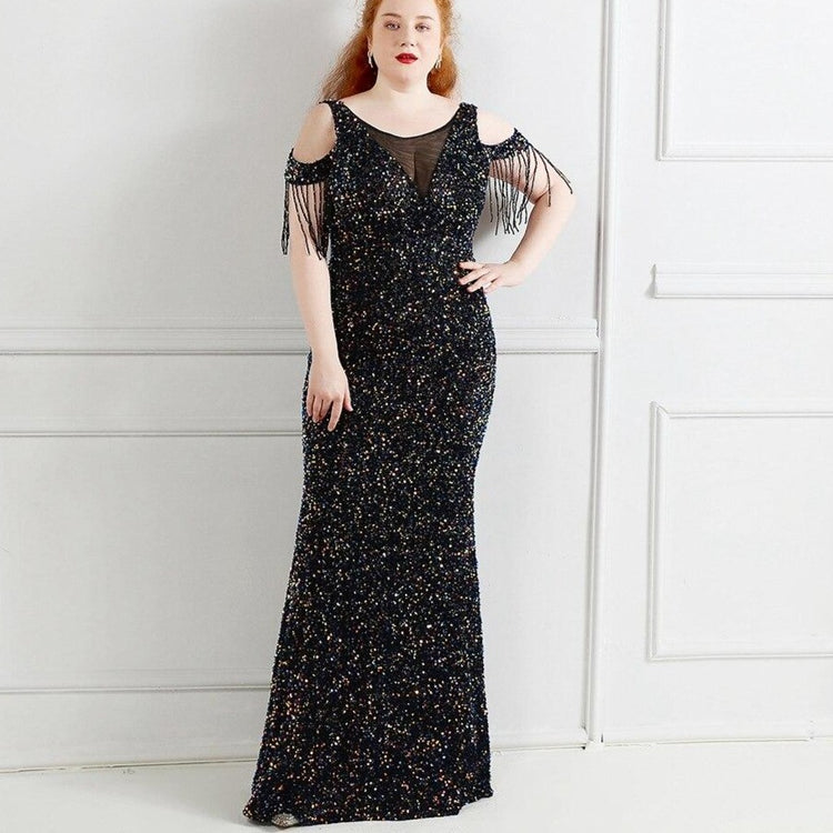 Vestido de Festa Longo Manga Borla Preto