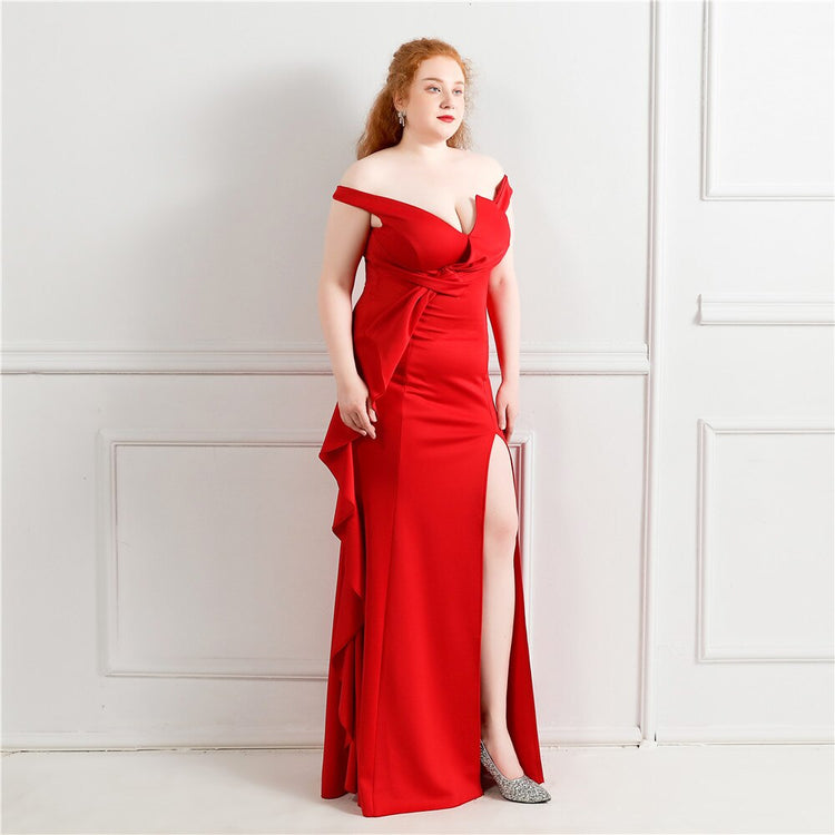 Vestido de Festa Plus Size Luxo com Detalhe em Laço Vermelho