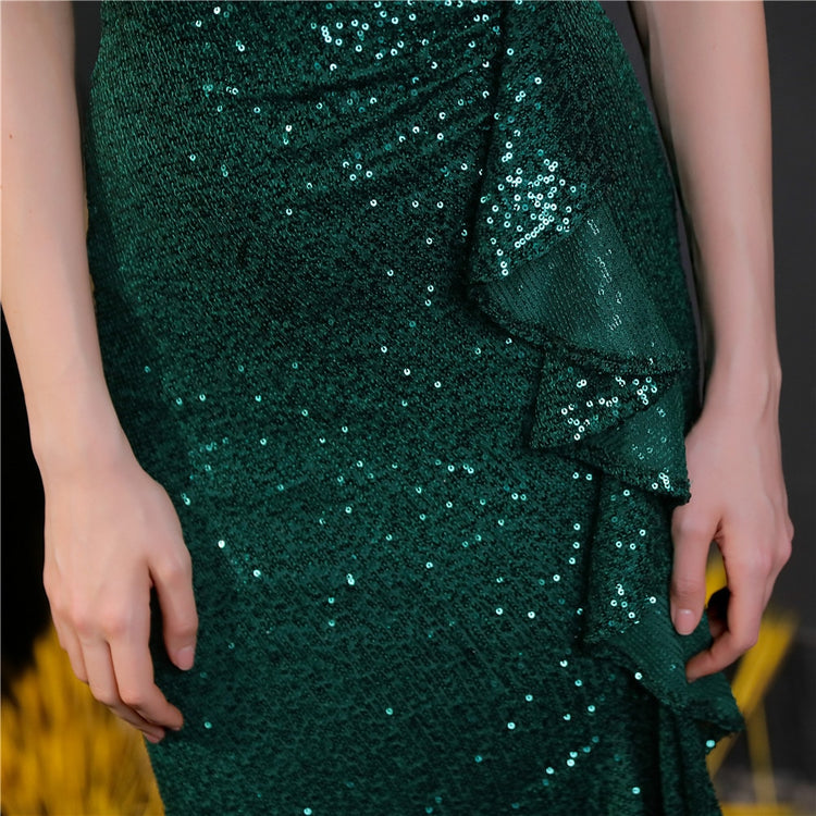 Vestido de Festa Longo com Abertura Bordada Brilho Verde