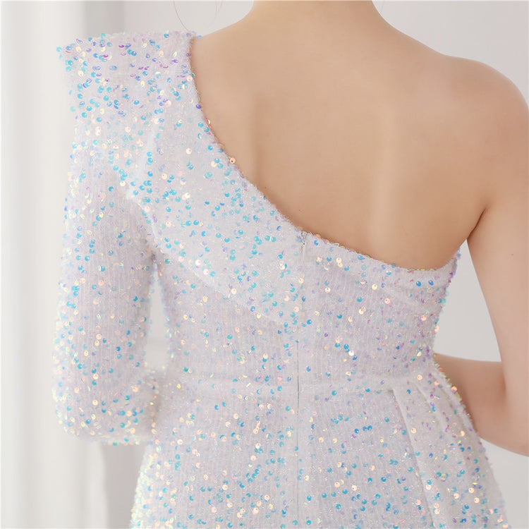 Vestido de Festa Longo com Babados Assimétricos Branco