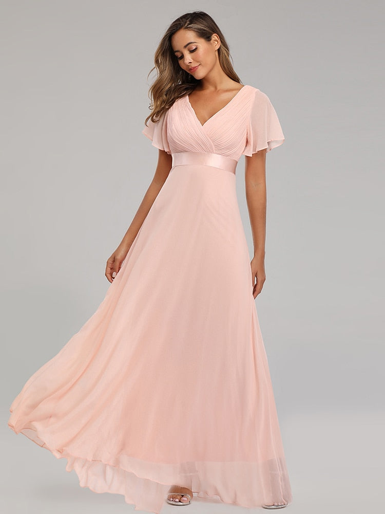 Vestido de Festa Longo com Faixa de Cetim Rosé