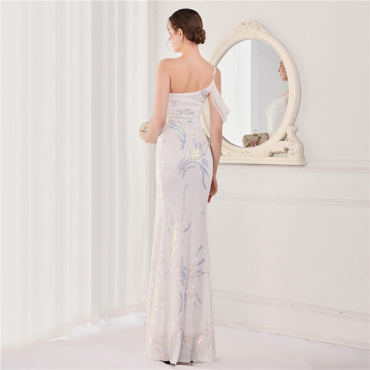 Vestido de Festa Luxo com Paetês Bordados Branco