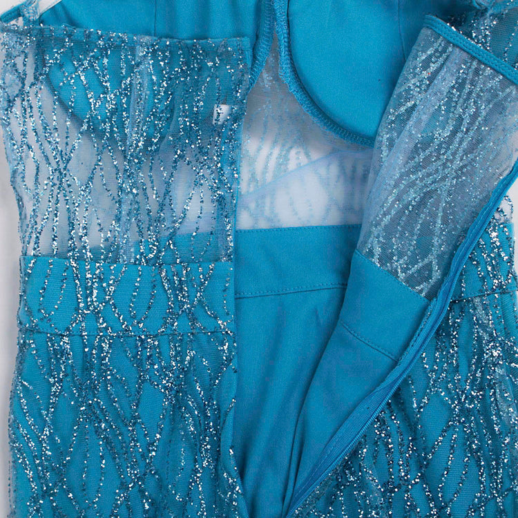 Vestido de Festa Longo com Fenda e Transparência Azul Serenity