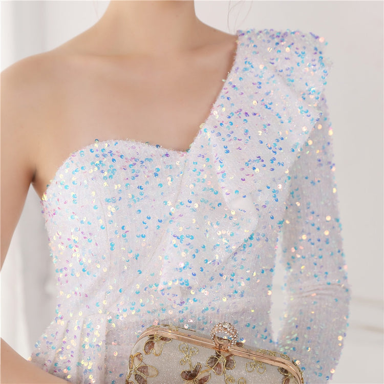 Vestido de Festa Longo com Babados Assimétricos Branco