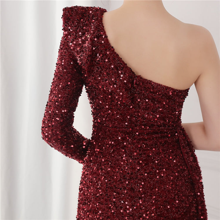 Vestido de Festa Longo com Babados Assimétricos Marsala