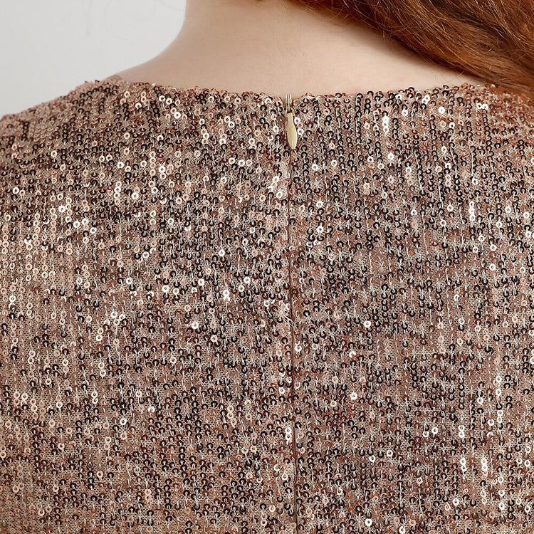 Vestido de Festa Midi com Tecido Brilho e Babados Dourado