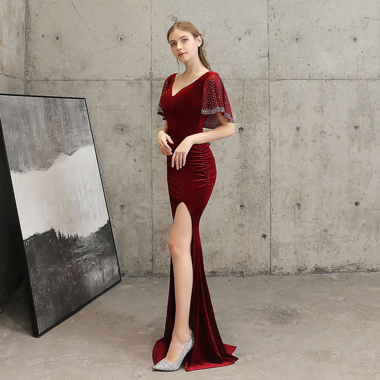 Vestido de Festa Longo com Abertura Lateral Marsala