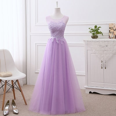 Vestido de Festa em Crepe com Apliques e Amarração Traseira Lavanda