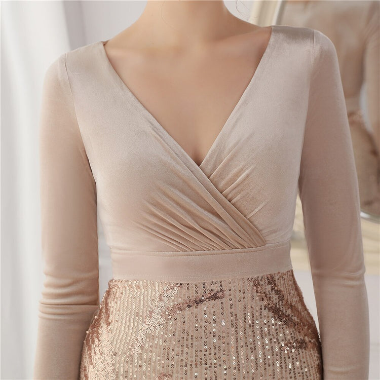 Vestido de Festa Luxo Sereia com Paetês Bordados Dourado