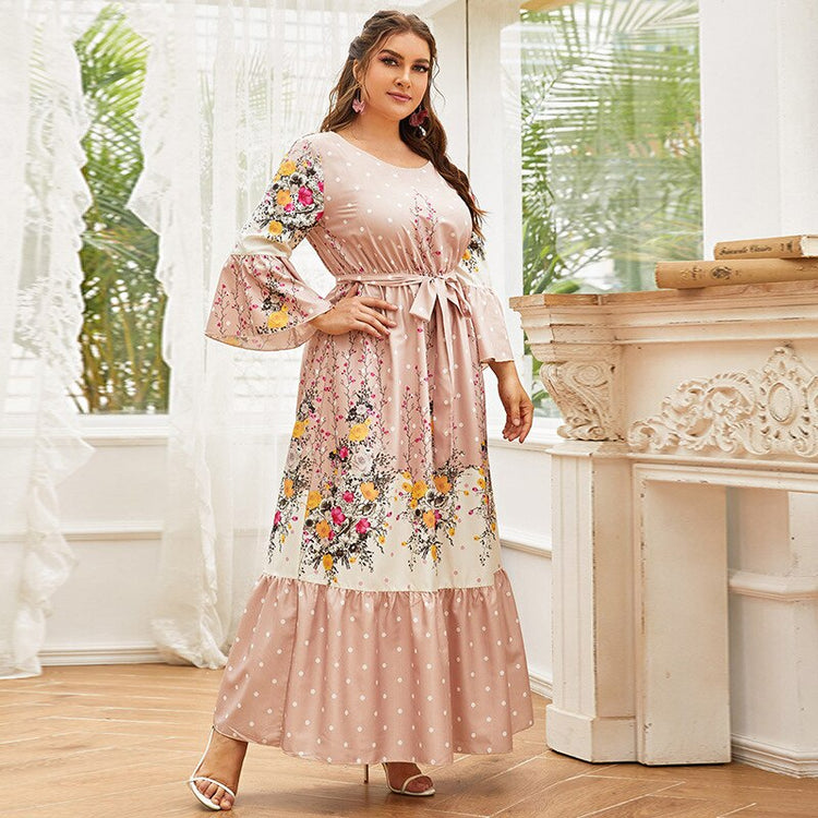 Vestido de Festa Longo com Detalhe Faixa e Estampa Floral