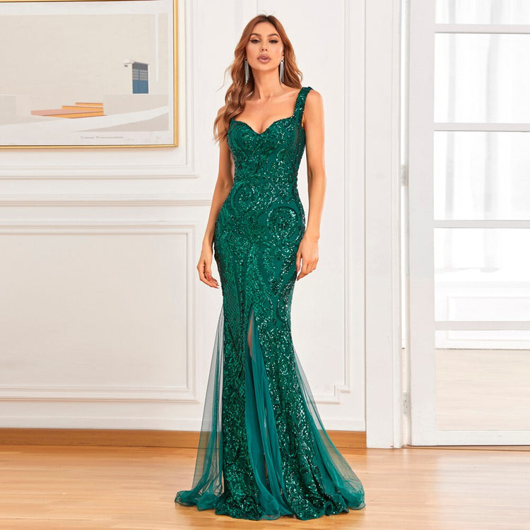 Vestido de Festa Sereia com Detalhes Brilho (Pronta Entrega)