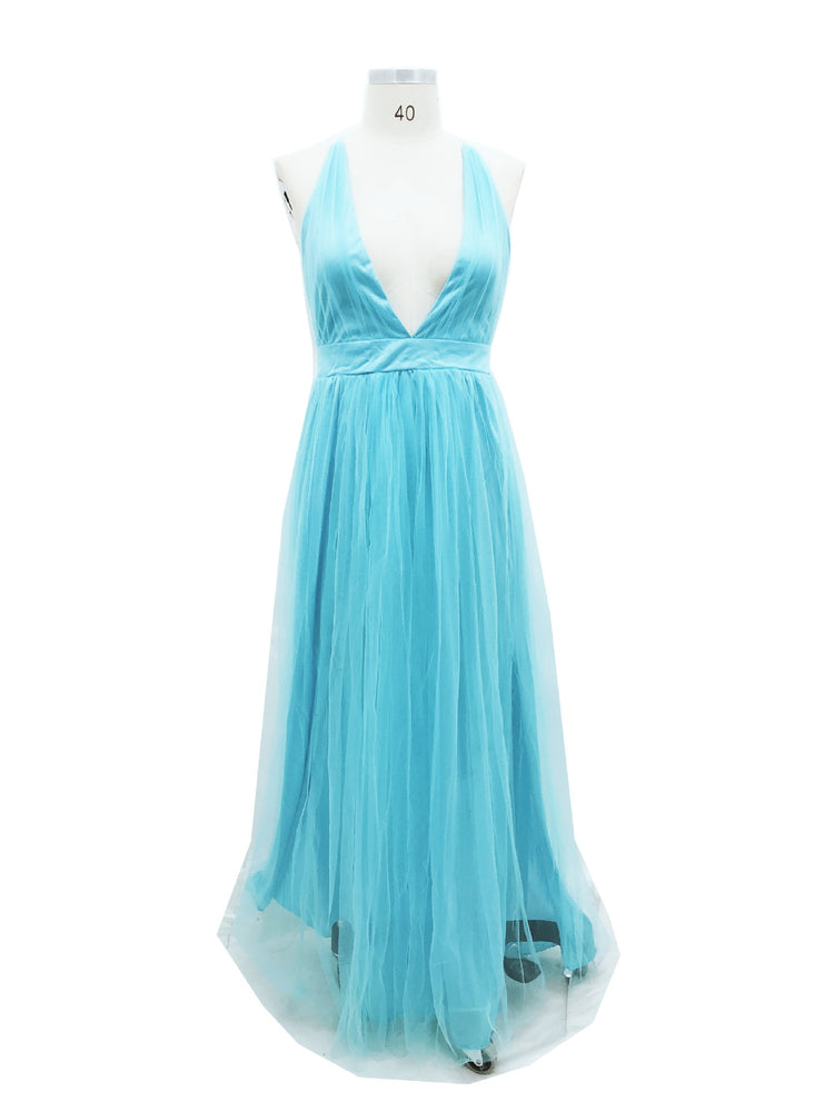Vestido de Festa Longo em Chiffon com Decote V Profundo