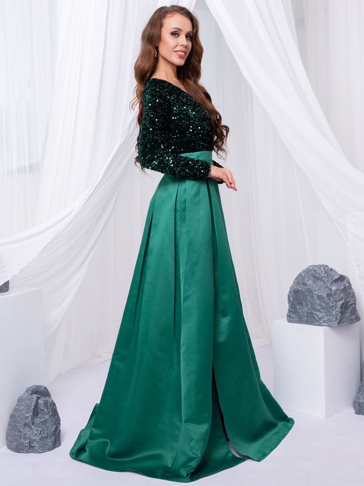 Vestido de Festa Longo Brilho com Abertura Lateral Verde