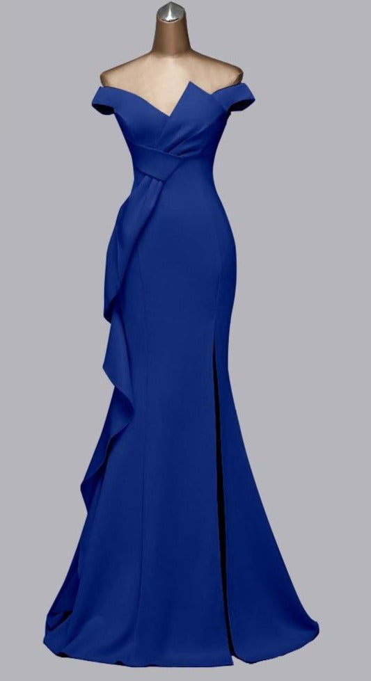 Vestido de Festa Luxo com Detalhe em Laço Azul Royal