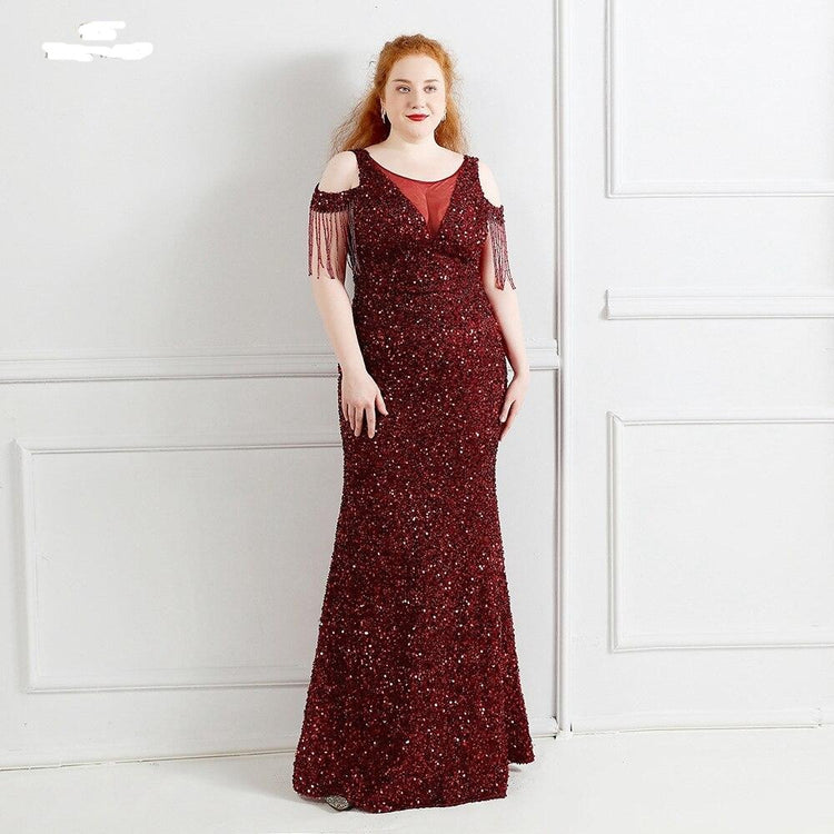 Vestido de Festa Longo Manga Borla Marsala