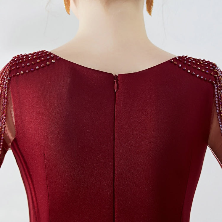 Vestido de Festa Longo Moderno com Manga em Renda Marsala