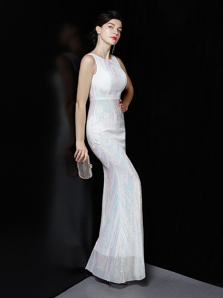 Vestidos de Festa Sereia Luxo com Brilho Branco